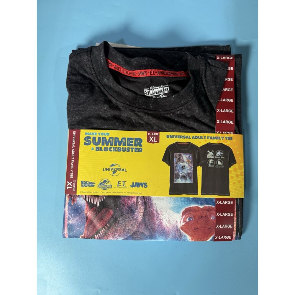 New Adult Universal Studio Jaws ET Back To Future Jurassic Park Black T Shirt XL